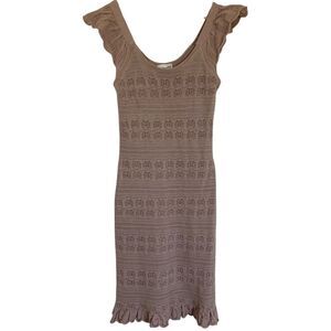 Freshman 1996 Womens Cap Sleeve Crochet Midi Dress L Taupe‎ Feminine Bodycon